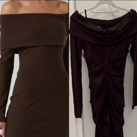 Nicole Miller Dress Bodycon Off Shoulder Ruching Midi XS - Picture 1 of 11